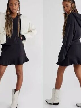 Free People Black Women's Cropped Hoodie and skirt set - Cozy Everyday Pullover